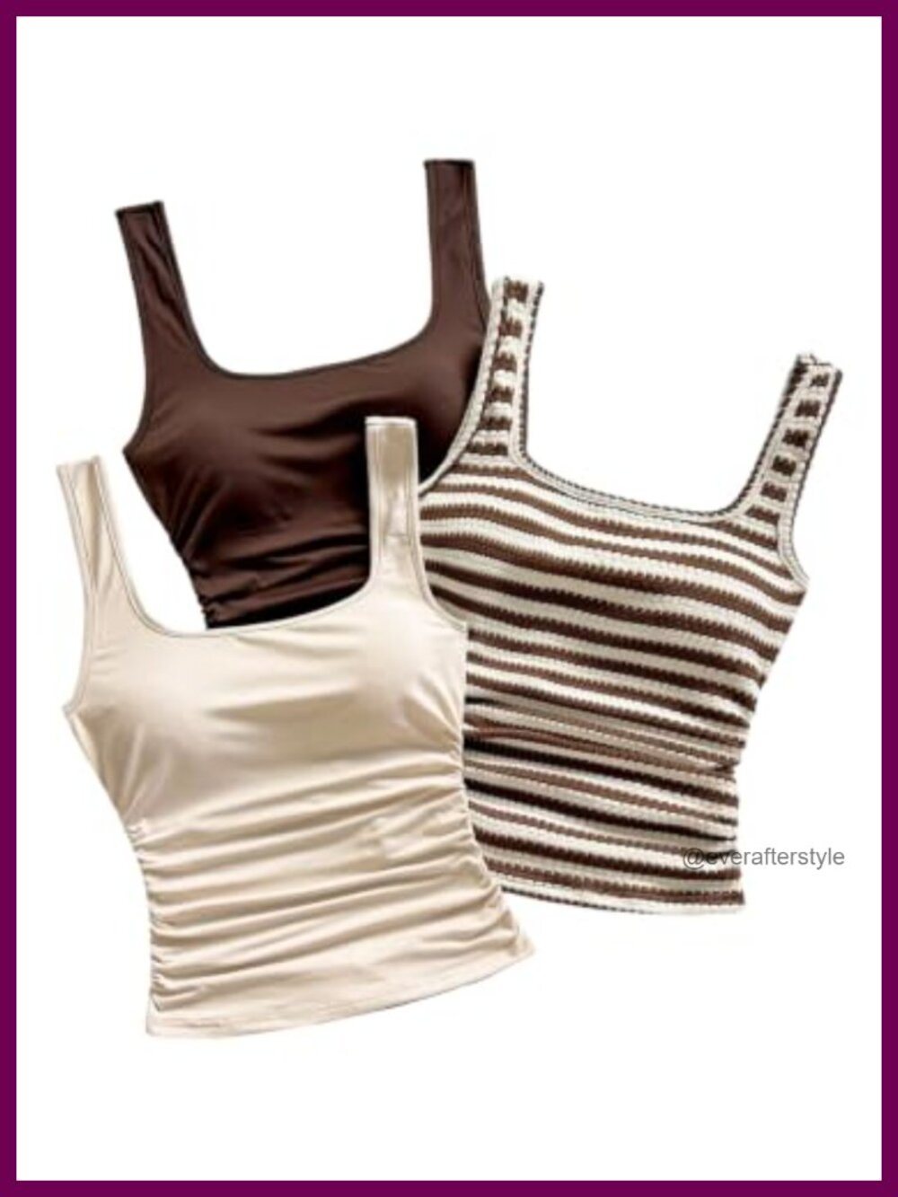 Women's 3 Pack Square Neck Crop Tank Tops Sleeveless Fitted Lounge Striped